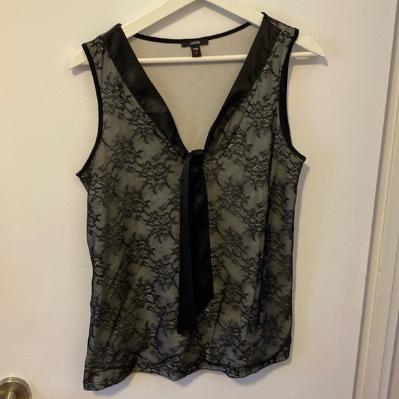 Black and white lace tank top Jacob size M with ribbon - Picture 1 of 7